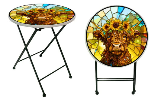 Metal printed Highland Cow side table 46cm
