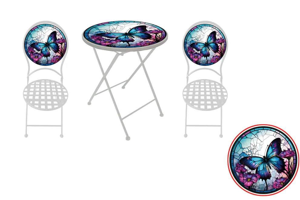 Metal Printed Table and Chair Set Butterfly