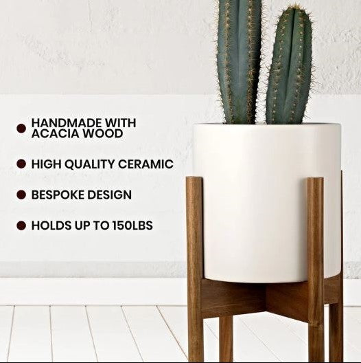 Pinecone Living Maceta Pot Stand with Ceramic Pot - White