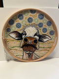 Salty Dog Artz Hand-Painted Cow Dot Art Wooden Serving Tray
