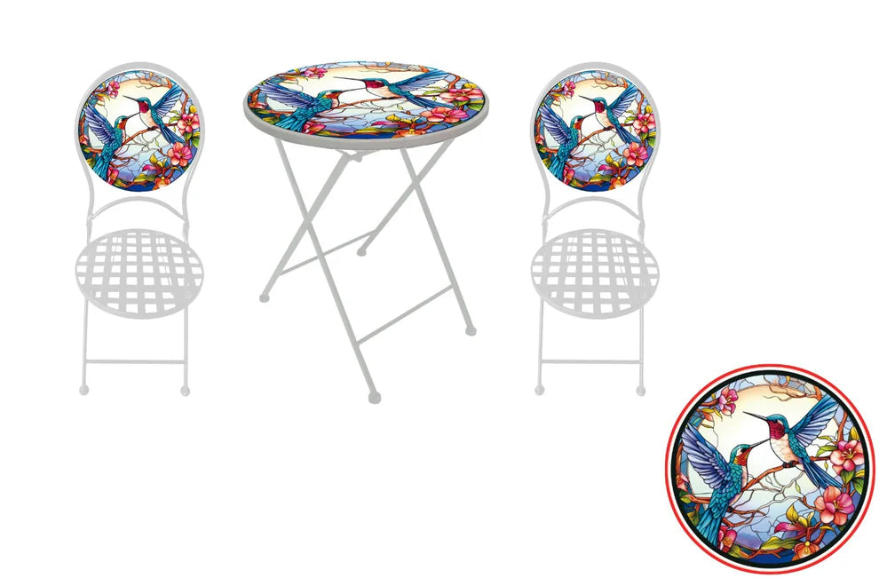 Metal Printed Table and Chair Set Hummingbird