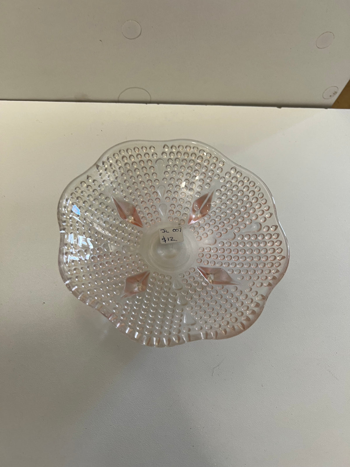 Vintage Pink Hobnail Glass Compote Dish